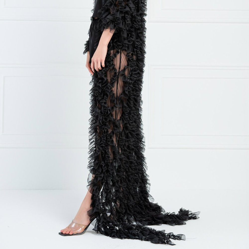 Black Ruffle Tulle Duster Cardigan- 1 left❗️ - Picture 4 of 5